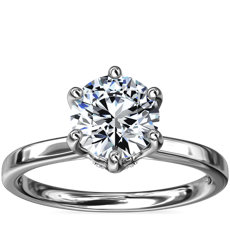 Six-Claw Solitaire Plus Hidden Halo Diamond Engagement Ring in 14k White Gold